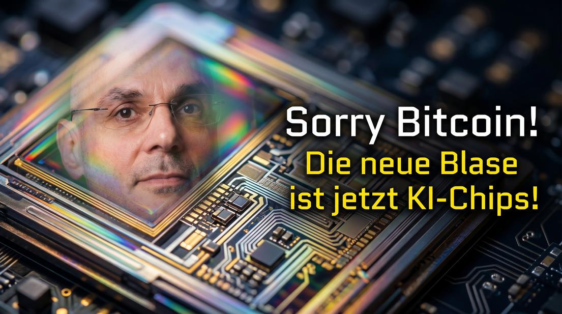 Künstliche Intelligenz Chips auf einem Computerprozessor, mit Text: