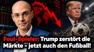 Trump, Finanzmärkte und Fußball mit fallendem Kurs-Graphik.