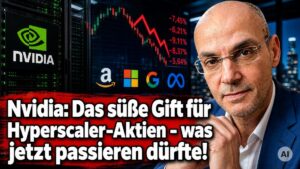 Nvidia-Aktie mit fallenden Kursen und Tech-Giganten im Hintergrund.