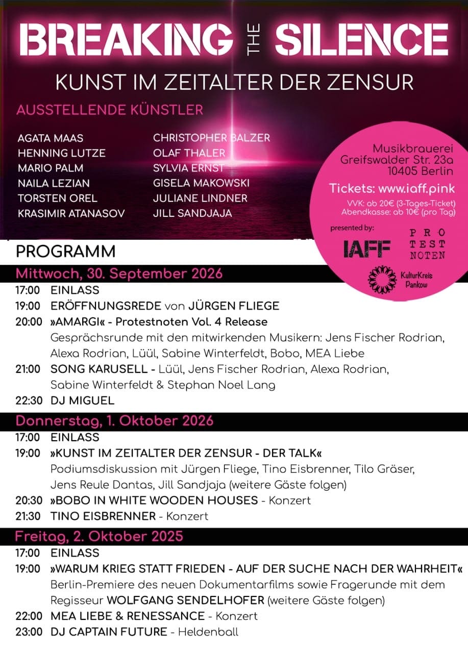 Veranstaltungshinweis: Breaking the Silence – Kunst im Zeitalter der Zensur (Berlin)